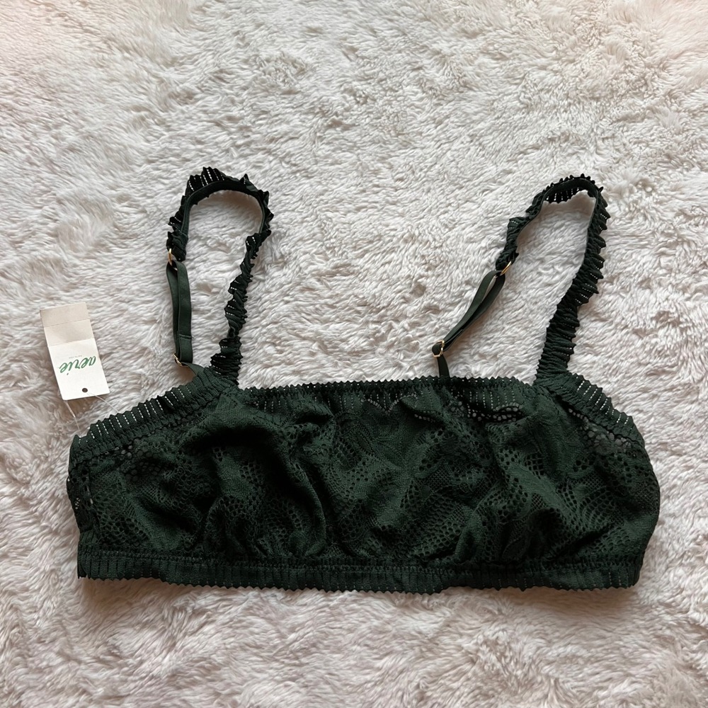 Aerie Womens Forest Green Lace Bandeau Bralette Strappy Ring Back Small NWT Dark